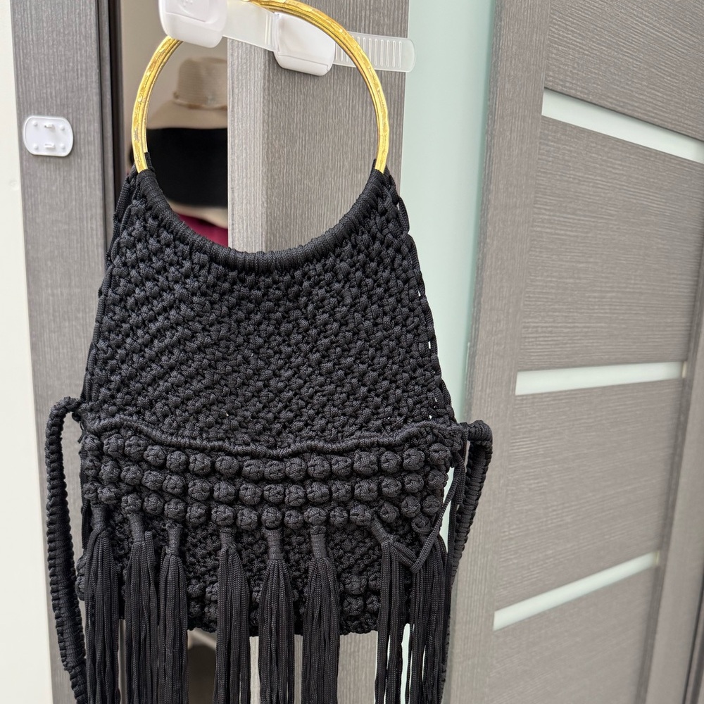 Cleobella Black Woven Bag with Gold Accents - Picture 3 of 14